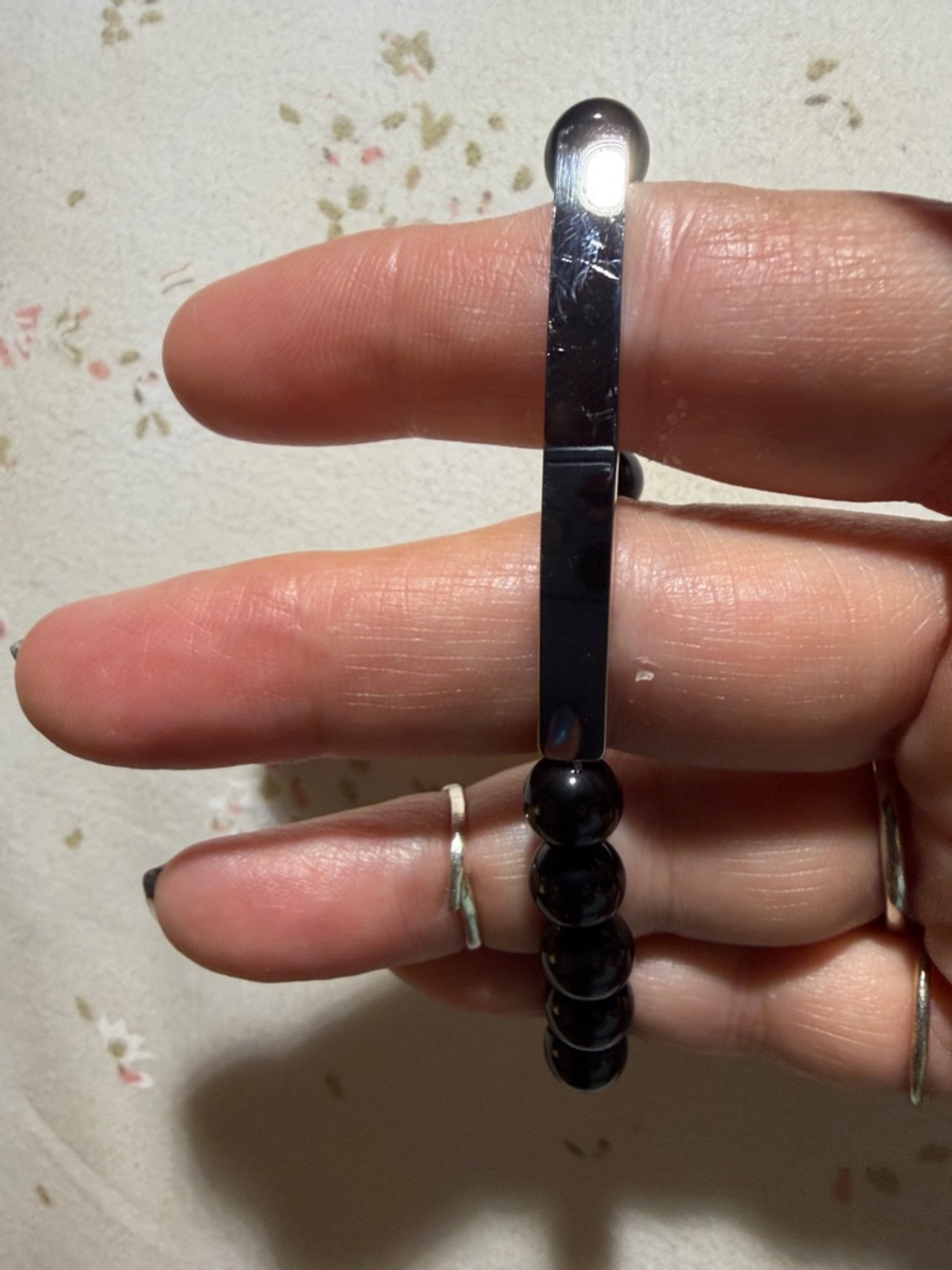 Plunder Black Beaded Stretch Bracelet with Silver Bar - Picture 3 of 4